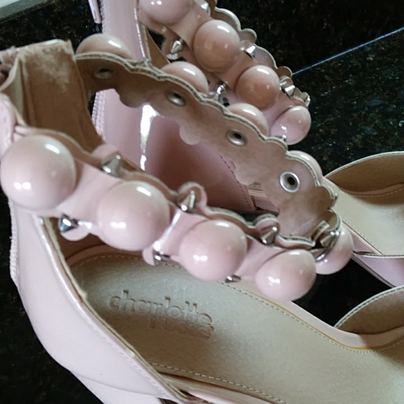 Charlotte Russe Y2k Studded Quecy Chunky Block Heels 10 Nude - Picture 3 of 16